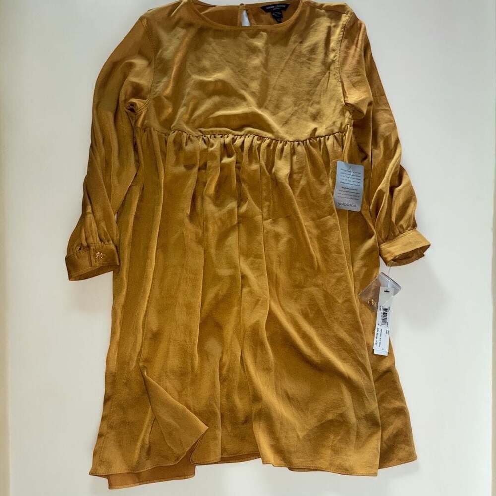 NWT Maggy London Petite Long Sleeve Babydoll Mini Dress in Honey Size 4P